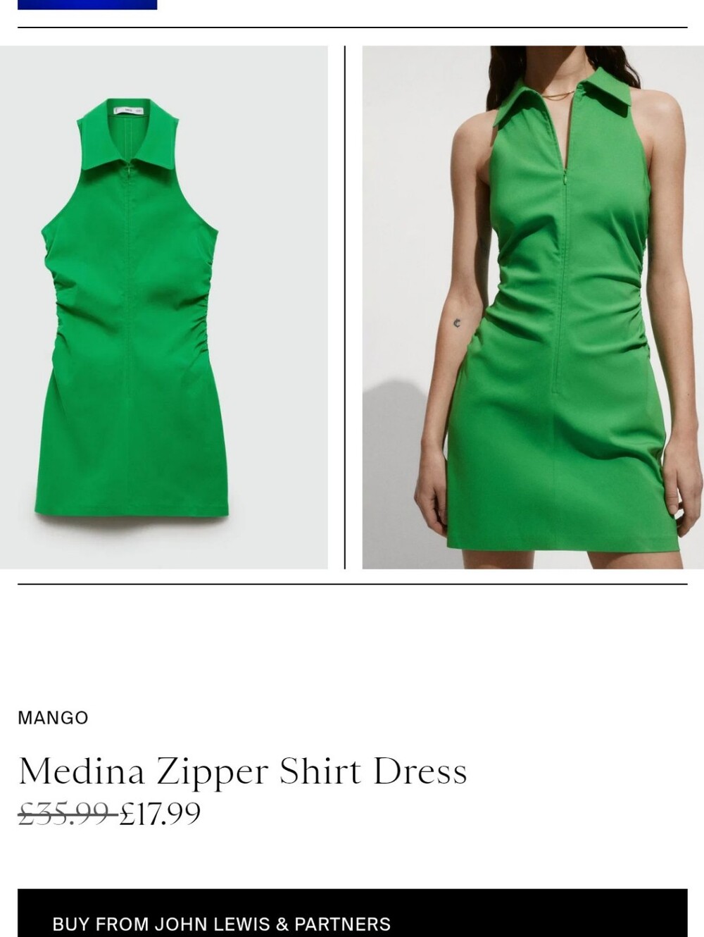 Green Sleeveless Zip-Front Fitted Mini Dress